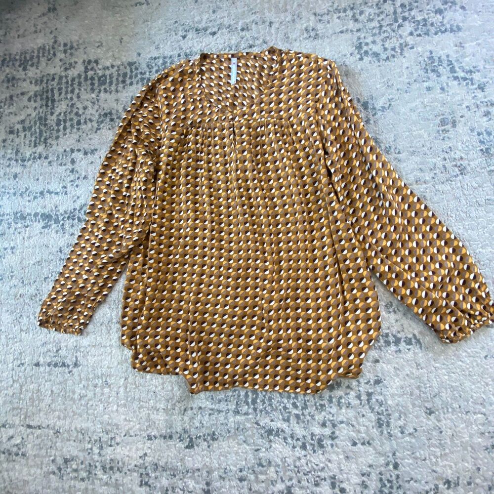 Blancheporte Womens M 10 European 38 Mustard Yellow Retro Dot Viscose Blouse Top